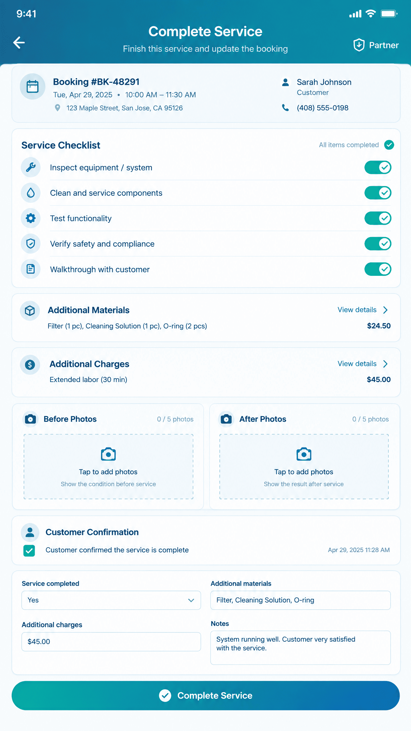OTP Job Start & Service Completion Invoice